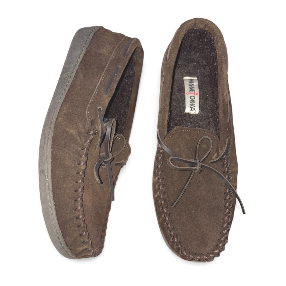 Minnetonka Chocolate Brown Suede Casey Slippers shoes Mens sz 11
